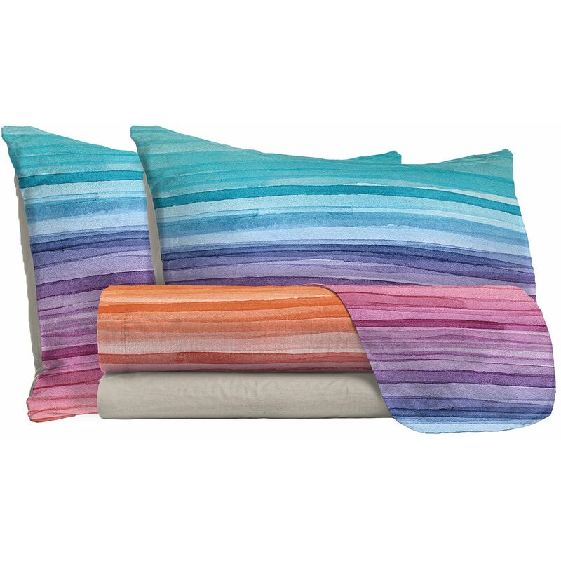 foto del prodotto giordanoshop set lenzuola matrimoniale stampa sopra sotto e federe rainbow