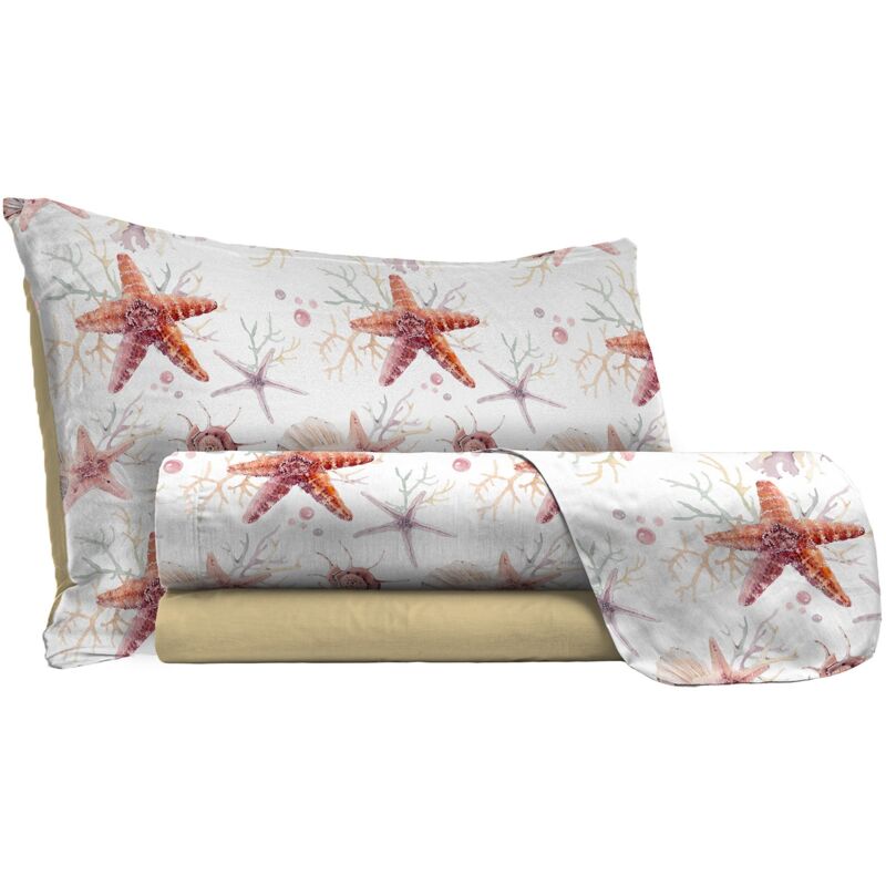 foto del prodotto giordanoshop set lenzuola singolo con stampa sopra sotto e federe startfish
