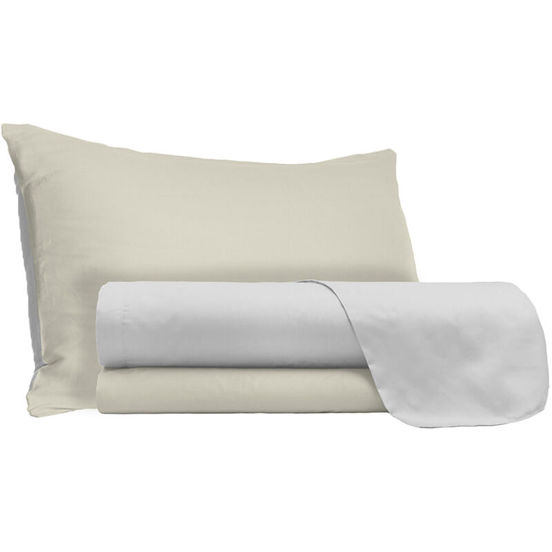 foto del prodotto giordanoshop set lenzuola singolo sopra sotto e federe doubleface grigio chiaro panna