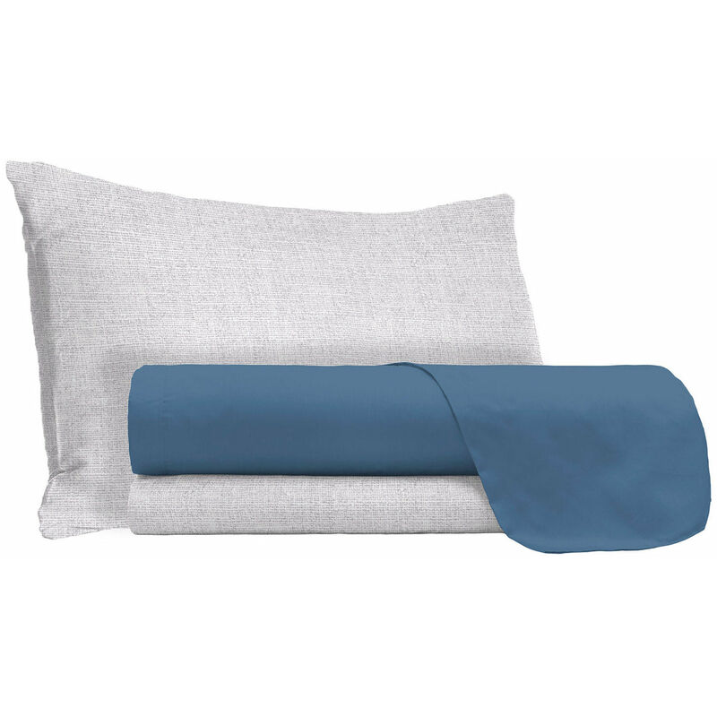 foto del prodotto giordanoshop set lenzuola singolo sopra sotto e federe in cotone avio
