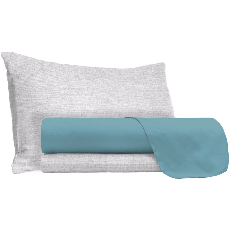 foto del prodotto giordanoshop set lenzuola singolo sopra sotto e federe in cotone ottanio
