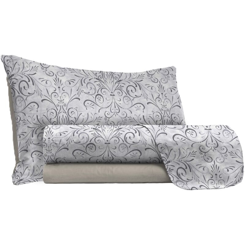 foto del prodotto giordanoshop set lenzuola singolo stampa sopra sotto e federe ornato grigio
