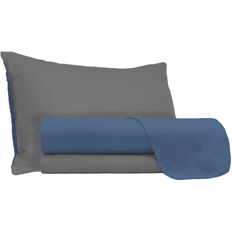 foto del prodotto giordanoshop - set lenzuola sopra sotto e federe doubleface avio fumo 1 piazza e mezzo