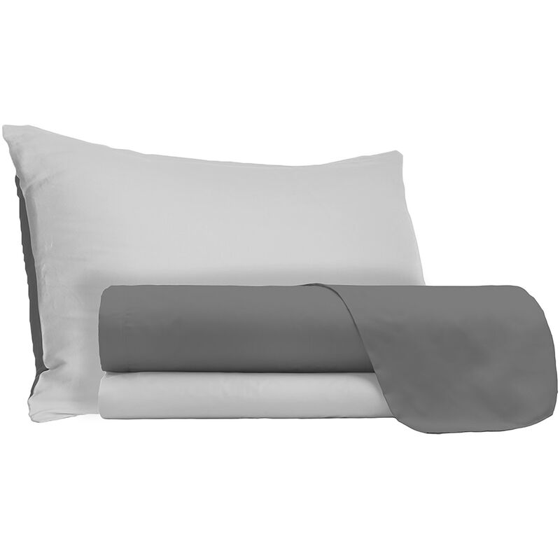foto del prodotto giordanoshop - set lenzuola sopra sotto e federe doubleface grigio chiaro fumo 1 piazza e mezzo