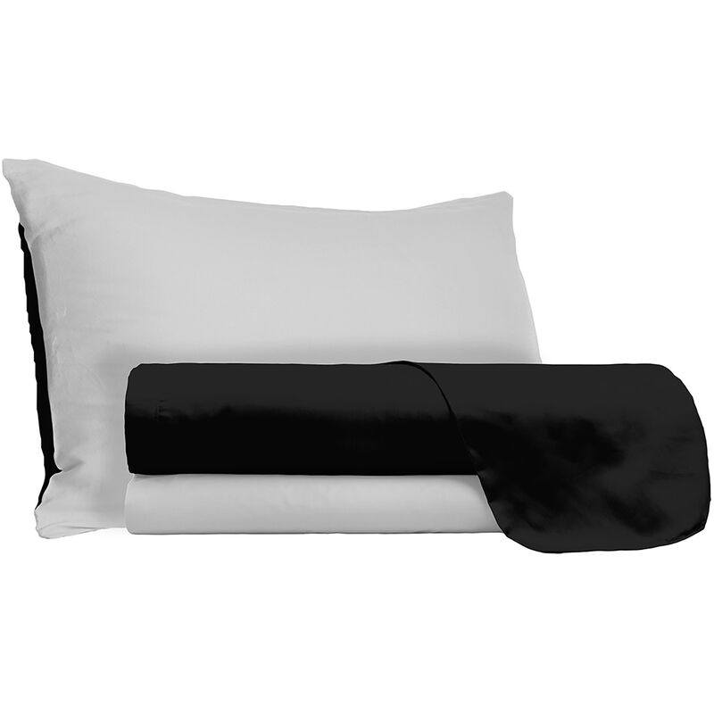 foto del prodotto giordanoshop set lenzuola sopra sotto e federe doubleface nero grigio chiaro 1 piazza e mezzo