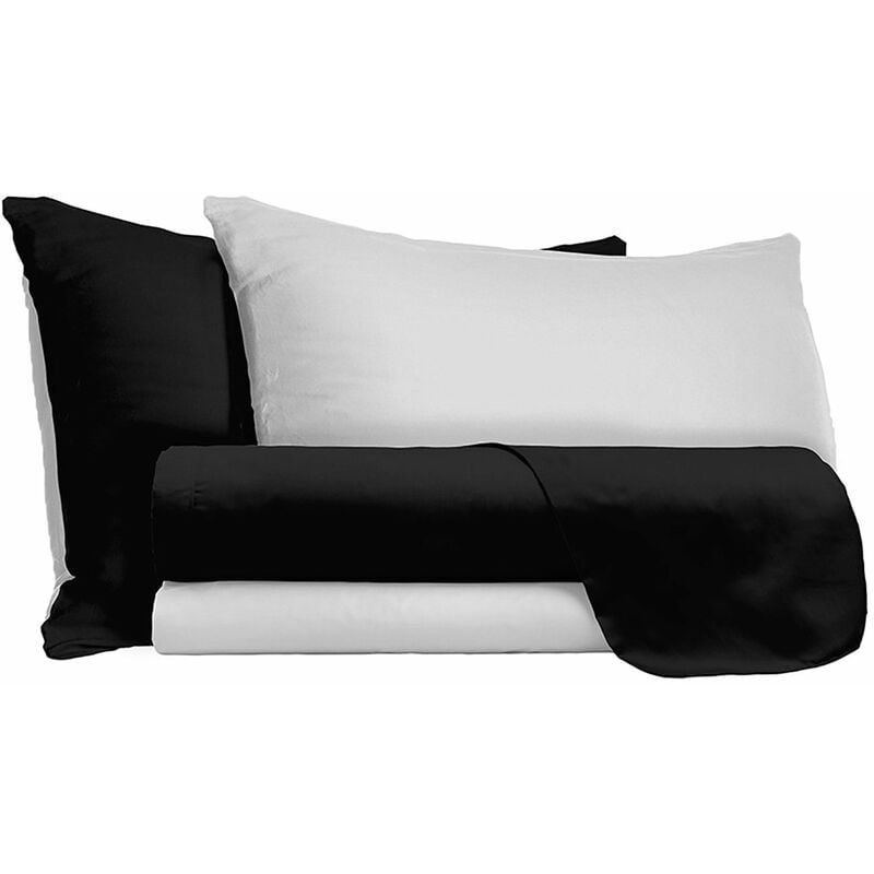 foto del prodotto giordanoshop set lenzuola sopra sotto e federe doubleface nero grigio chiaro matrimoniale