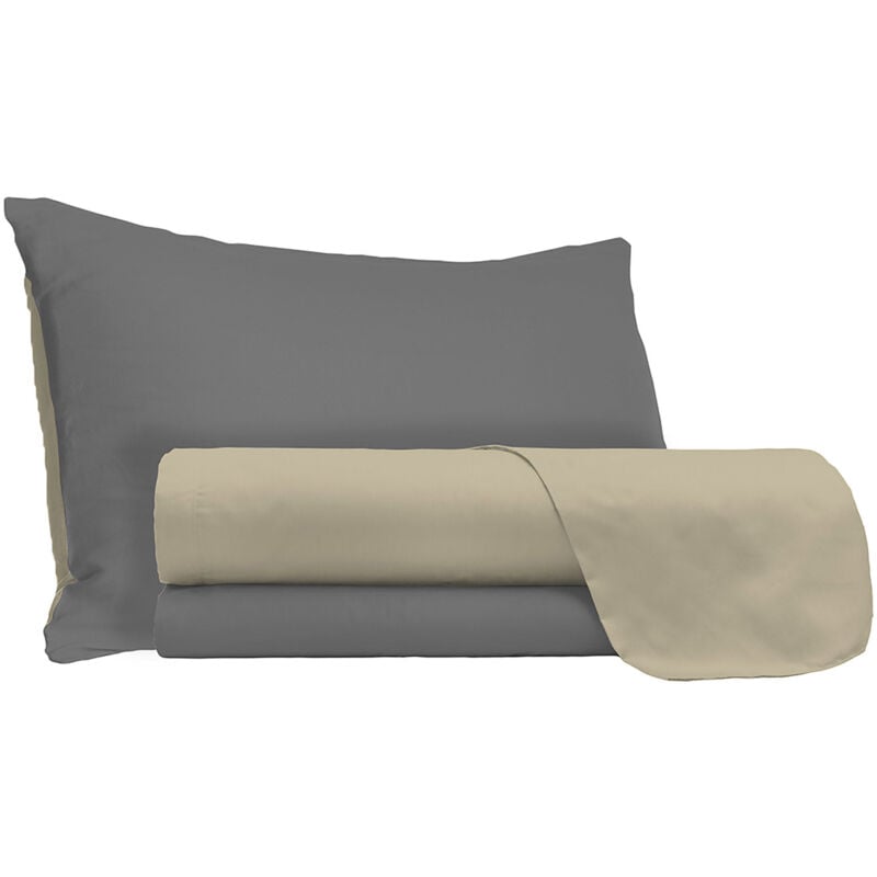 foto del prodotto giordanoshop - set lenzuola sopra sotto e federe doubleface tortora fumo singolo