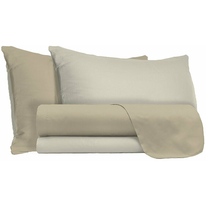 foto del prodotto giordanoshop set lenzuola sopra sotto e federe doubleface tortora panna matrimoniale