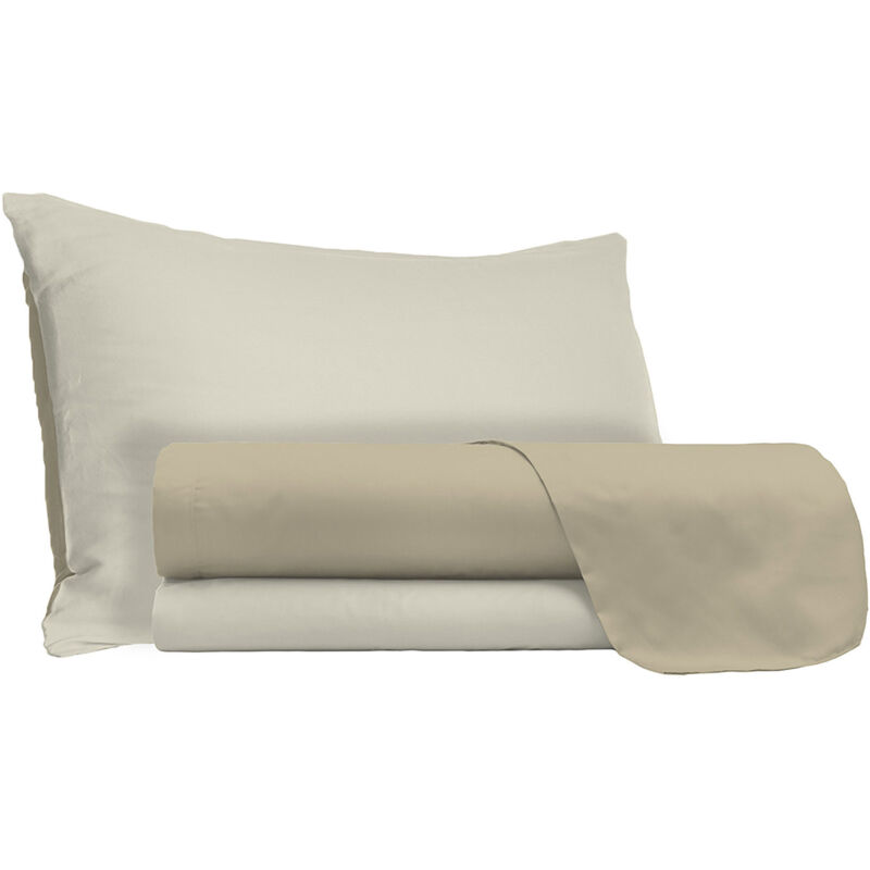 foto del prodotto giordanoshop set lenzuola sopra sotto e federe doubleface tortora panna singolo