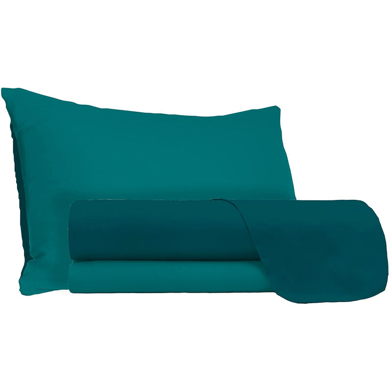 foto del prodotto giordanoshop set lenzuola sopra sotto e federe doubleface verde petrolio verde bottiglia 1 piazza e mezzo