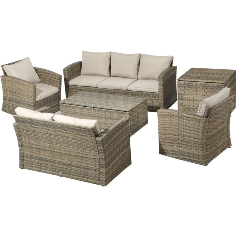 foto del prodotto giordanoshop set salotto da giardino 2 divani 2 poltrone tavolino e tavolo contenitore in rattan beige