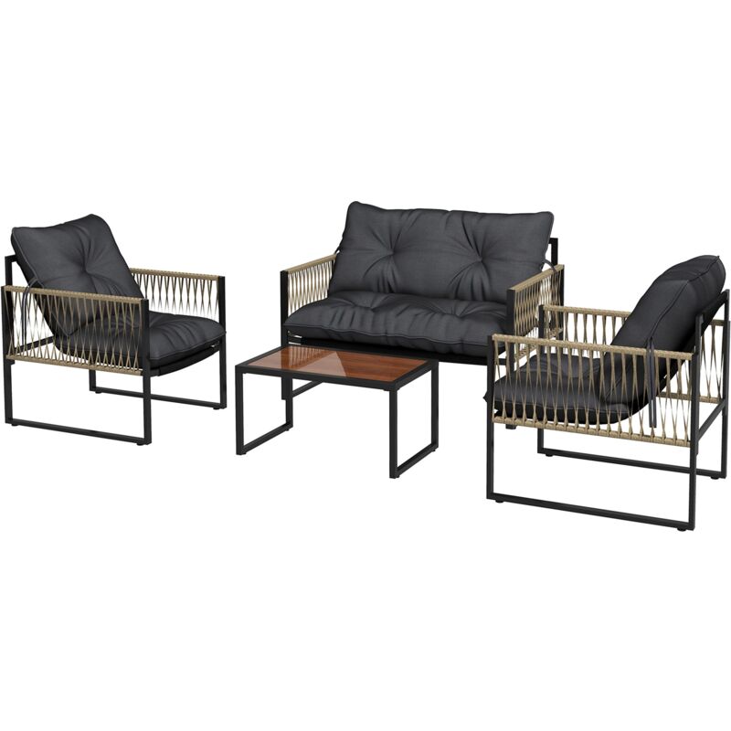 foto del prodotto giordanoshop - set salotto da giardino divano 2 poltrone e tavolino in acciaio poliestere e rattan grigio e marrone