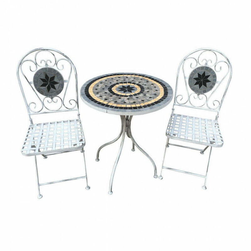 foto del prodotto giordanoshop set tavolino 2 sedie con mosaico in metallo bianco antico