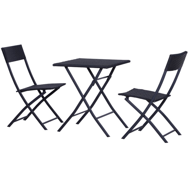 foto del prodotto giordanoshop set tavolino e 2 sedie pieghevoli da giardino in rattan sintetico nero