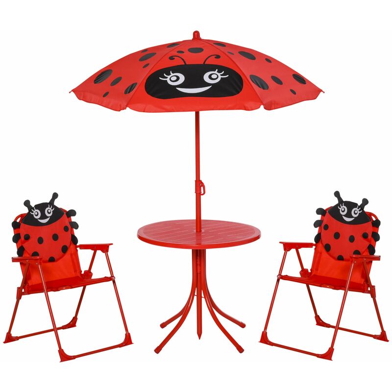 foto del prodotto giordanoshop set tavolino e 2 sedie pieghevoli da giardino per bambini con ombrello rosso coccinella