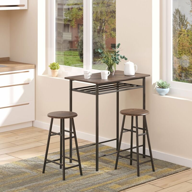 foto del prodotto giordanoshop set tavolo alto 80x50x90 cm e 2 sgabelli nero e quercia