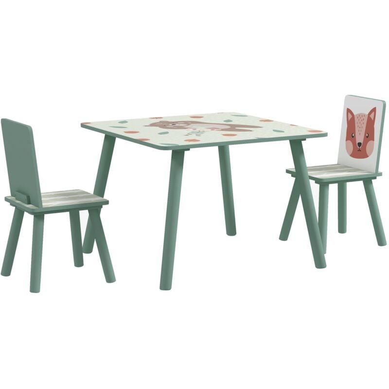 foto del prodotto giordanoshop set tavolo con 2 sedie per bambini in legno di pino e mdf verde