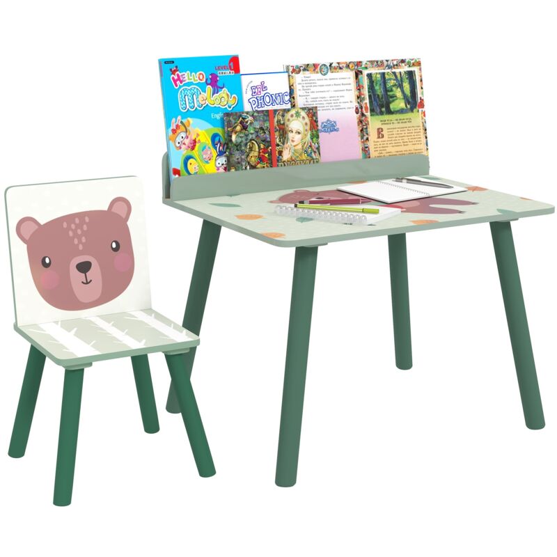 foto del prodotto giordanoshop set tavolo e sedia per bambini con ripiano portaoggetti verde
