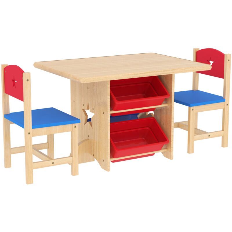 foto del prodotto giordanoshop set tavolo e sedie per bambini con 4 contenitori per giochi in legno e pp