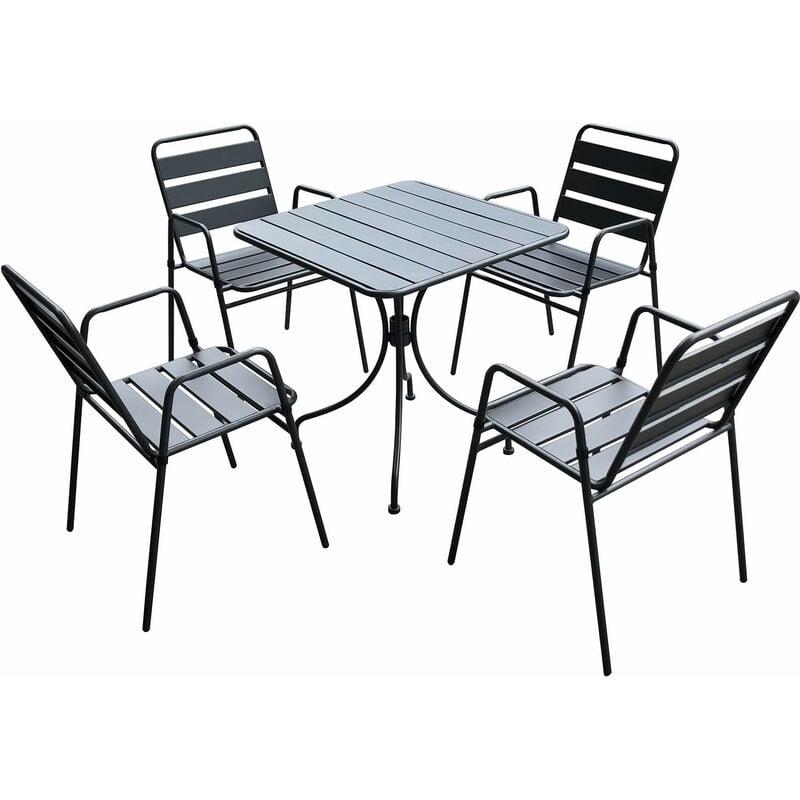foto del prodotto giordanoshop set tavolo quadrato e 4 sedie in acciaio krystin antracite