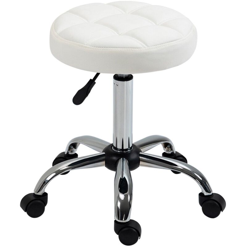 foto del prodotto giordanoshop sgabello girevole rotondo con ruote 35,5x51 67 cm altezza regolabile in similpelle bianco