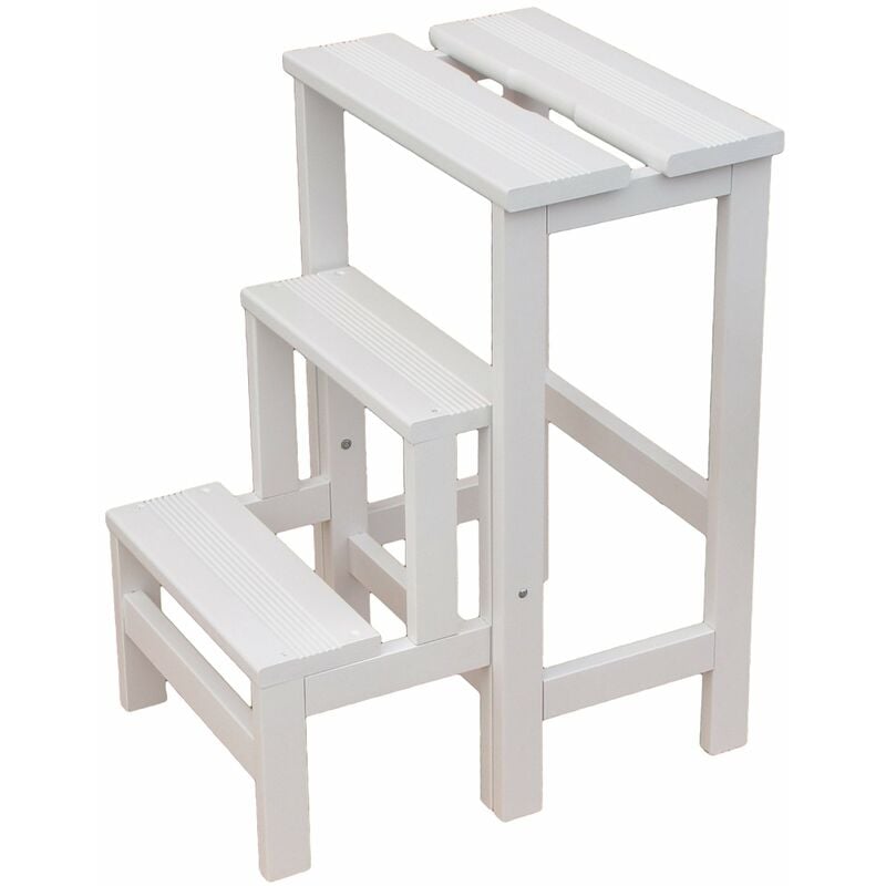 foto del prodotto giordanoshop sgabello scaletta 60x40x46 cm in legno bianco