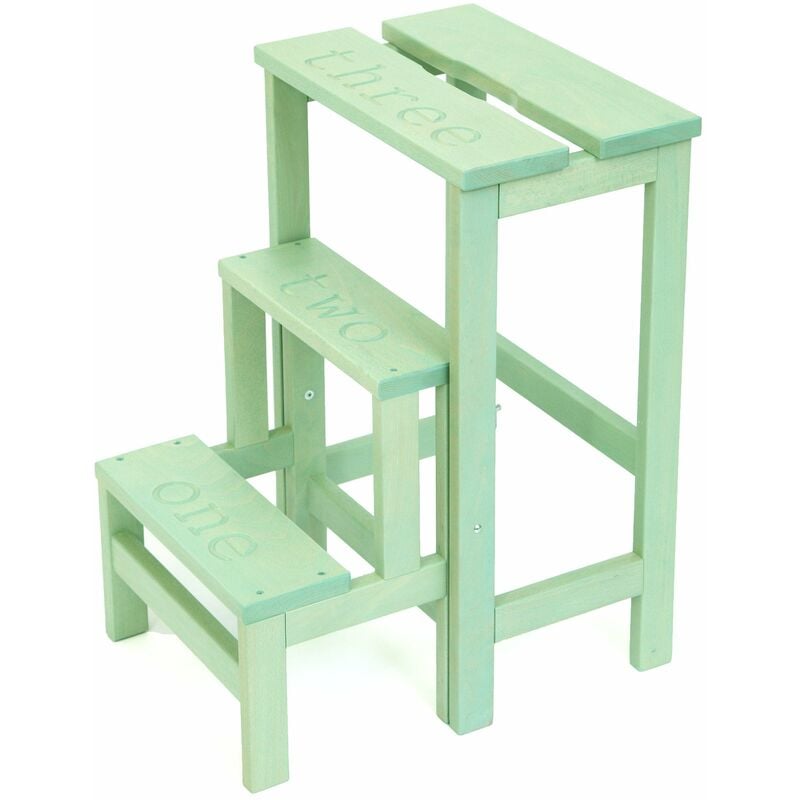 foto del prodotto giordanoshop sgabello scaletta 60x40x46 cm in legno verde salvia