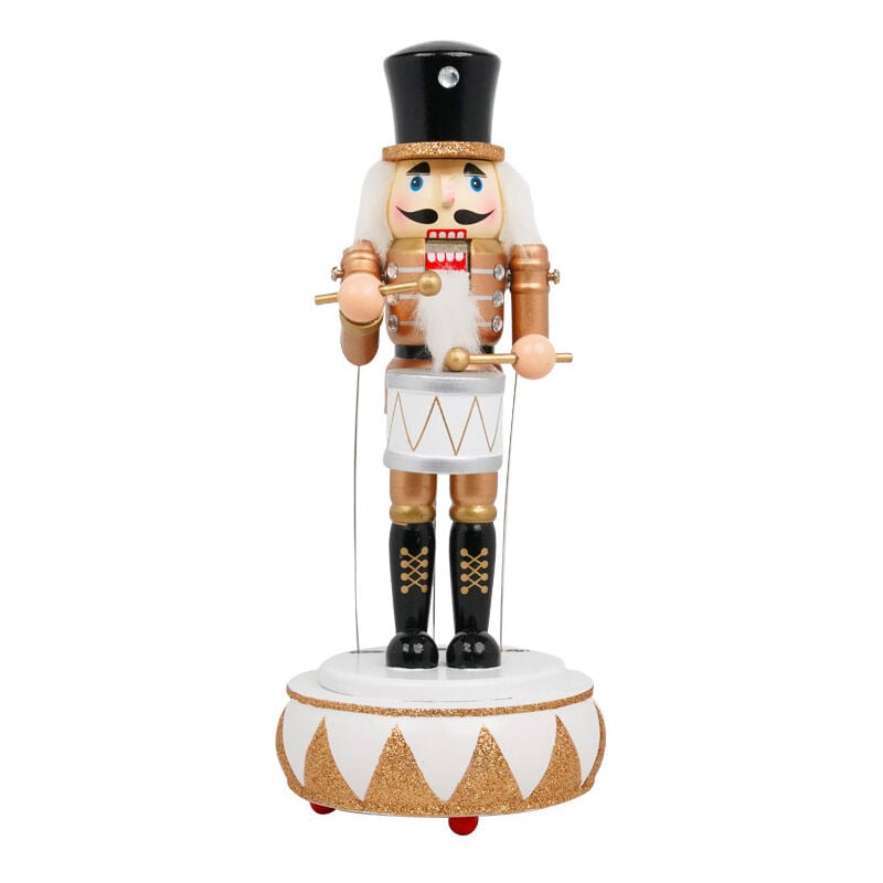 foto del prodotto giordanoshop soldato schiaccianoci natalizio h32 cm in legno con musica e movimento bianco e oro