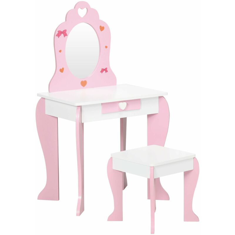 foto del prodotto giordanoshop specchiera giocattolo per bambini 50x36,5x89,5 cm con sgabello in mdf bianco e rosa