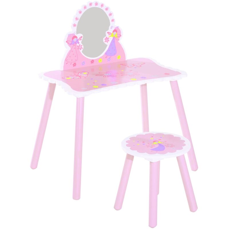 foto del prodotto giordanoshop specchiera giocattolo per bambini con sgabello in legno rosa