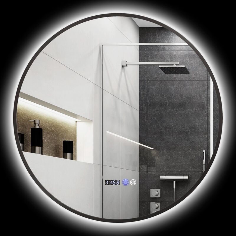 foto del prodotto giordanoshop specchio bagno con luce led a 3 tonalit 70 cm antiappannamento e display tempo e temperatura nero