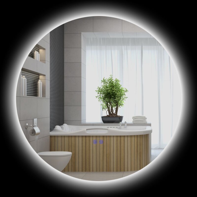 foto del prodotto giordanoshop - specchio bagno rotondo 70 cm con luci led 3 tonalità interruttori touch e design antiappannamento
