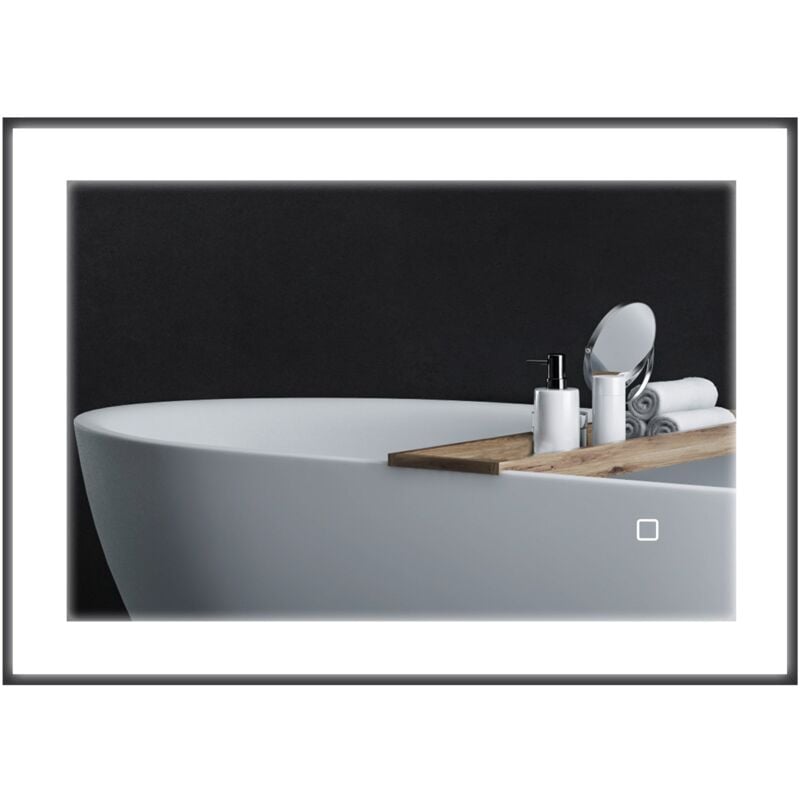 foto del prodotto giordanoshop - specchio da bagno 70x3x50 cm illuminato a led 3 tonalità cornice in alluminio nero
