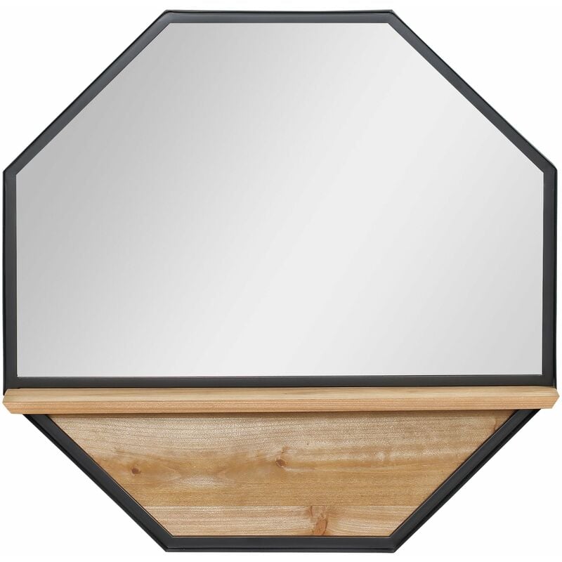 foto del prodotto giordanoshop specchio da parete ottagonale con mensola in legno 61x61 cm in metallo nero
