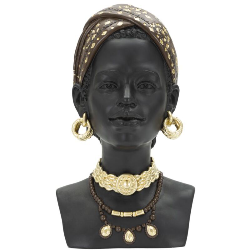 foto del prodotto giordanoshop statua donna masai 19x30x18,5 cm in poliresina nero oro