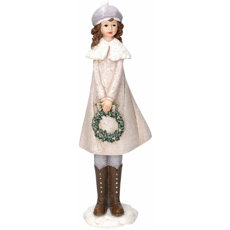 foto del prodotto giordanoshop statua resina bambina con ghirlanda bianco cm 8x12xh31,5