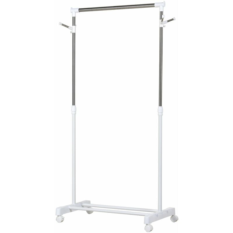 foto del prodotto giordanoshop stender porta abiti ad altezza regolabile 68,5x42x87 145 cm con fondo portaoggetti argento e bianco