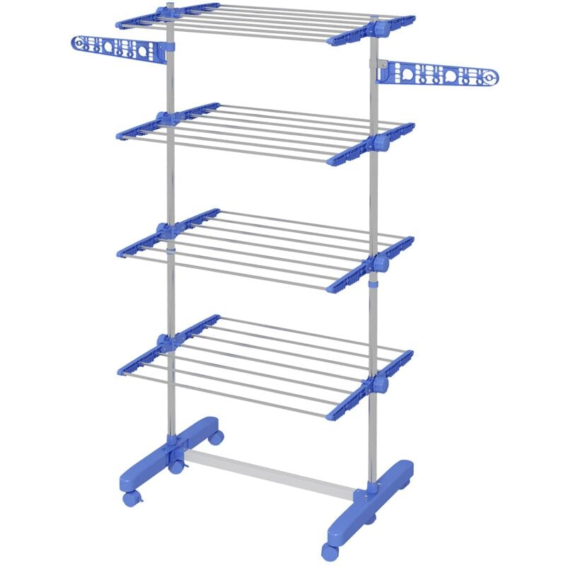 foto del prodotto giordanoshop stendino verticale con 4 ripiani regolabili 142x55x172 cm in acciaio e plastica blu e argento
