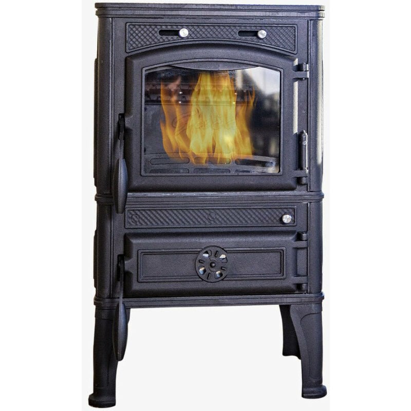 foto del prodotto giordanoshop stufa a legna in ghisa 12,5 kw 54x49,3x94,6 cm lava nera