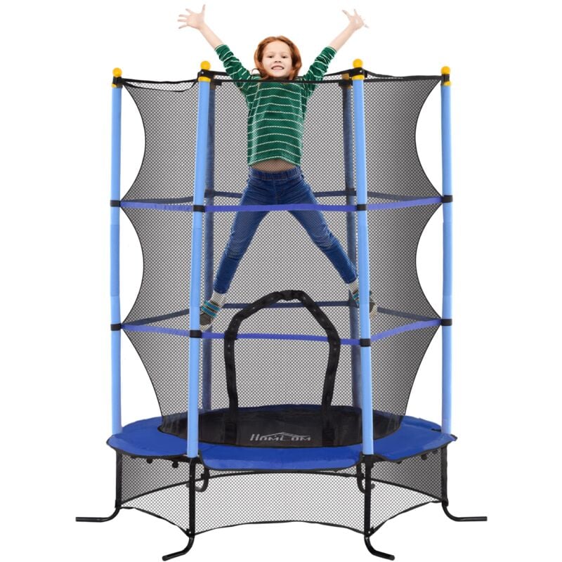 foto del prodotto giordanoshop tappeto elastico per bambini 163x190 cm con rete di sicurezza e pali imbottiti et 3 10 anni blu
