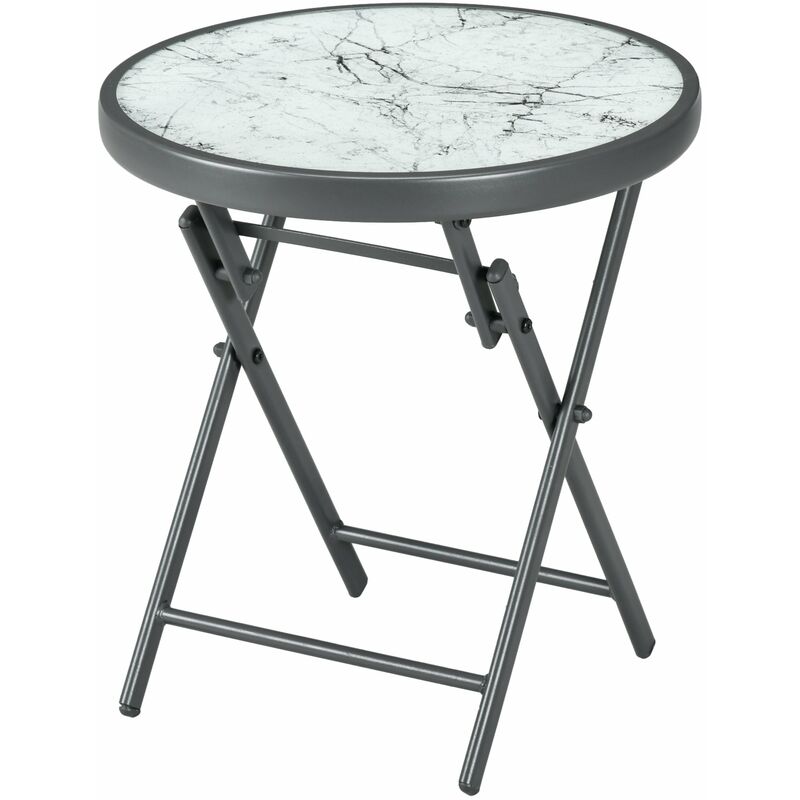 foto del prodotto giordanoshop tavolino da caff per giardino pieghevole 45x50 cm piano in vetro effetto marmo grigio