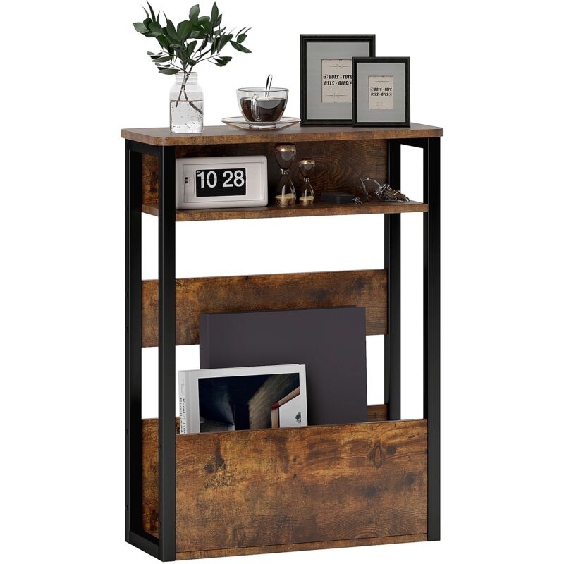 foto del prodotto giordanoshop tavolino da soggiorno laterale 46x18x58,5 cm in stile industriale 2 ripiani in legno e metallo marrone