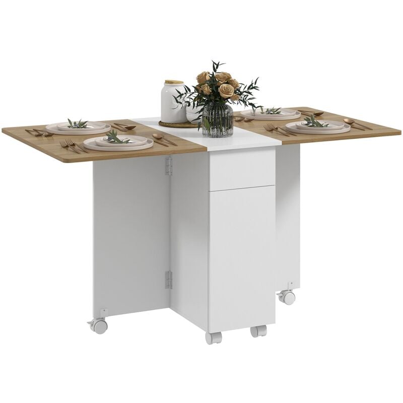 foto del prodotto giordanoshop tavolo rettangolare allungabile con armadietto e cassetti 140x76x74 cm bianco e color legno