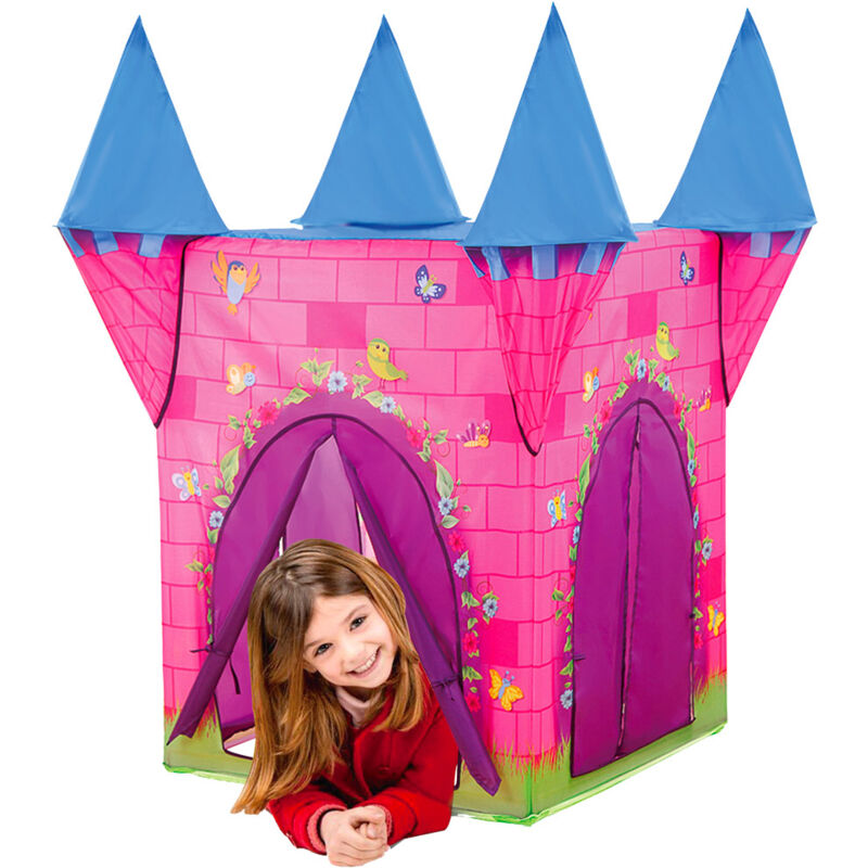 foto del prodotto giordanoshop tenda da gioco per bambini 110x110x132 cm struttura in plastica tubolare con 2 torri rosa