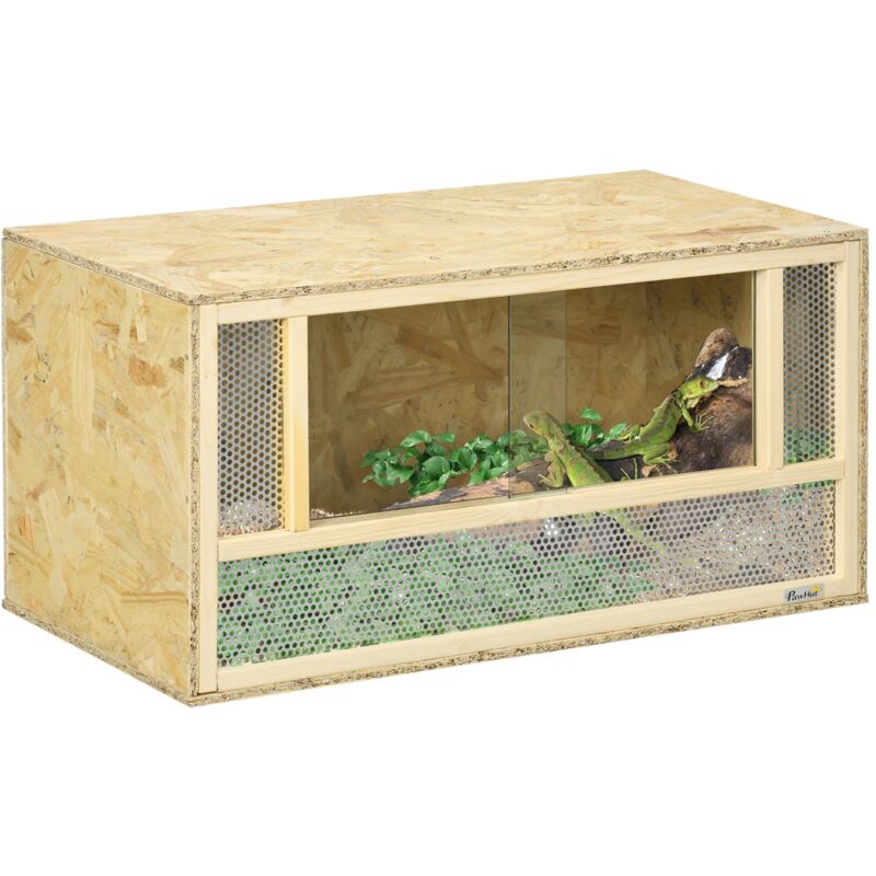 foto del prodotto giordanoshop terrario per rettili 40x80x40 cm con porte in vetro scorrevoli e pannelli in rete in legno