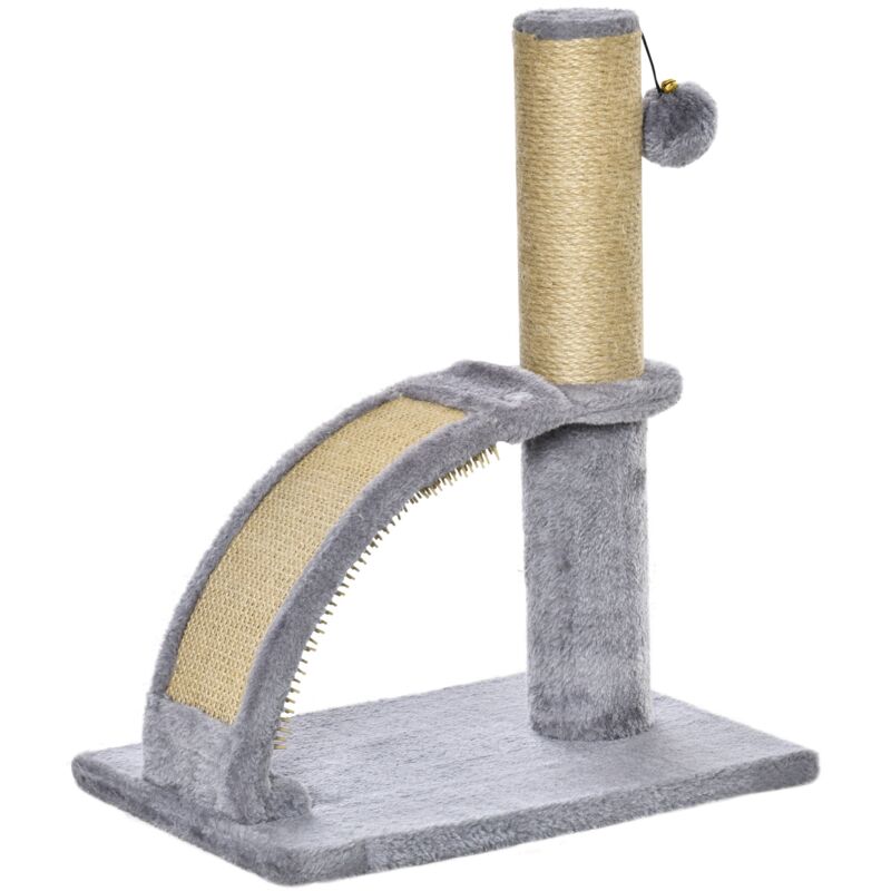 foto del prodotto giordanoshop tiragraffi per gatti albero con arco massaggiatore 34x24x43 cm in iuta e peluche grigio