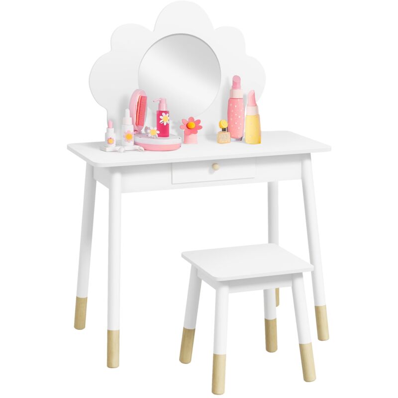 foto del prodotto giordanoshop toeletta trucco per bambine nuvola consolle e sgabello in legno bianco
