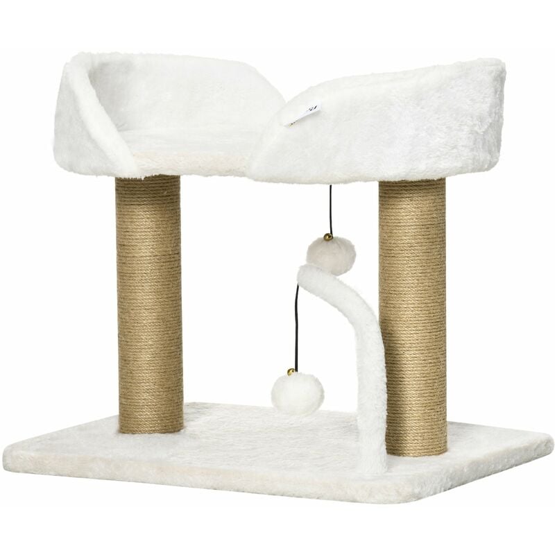 foto del prodotto giordanoshop torre per gatti max 5 kg con tiragraffi e palline 48x38x42 cm in poliestere e juta giallo e bianco