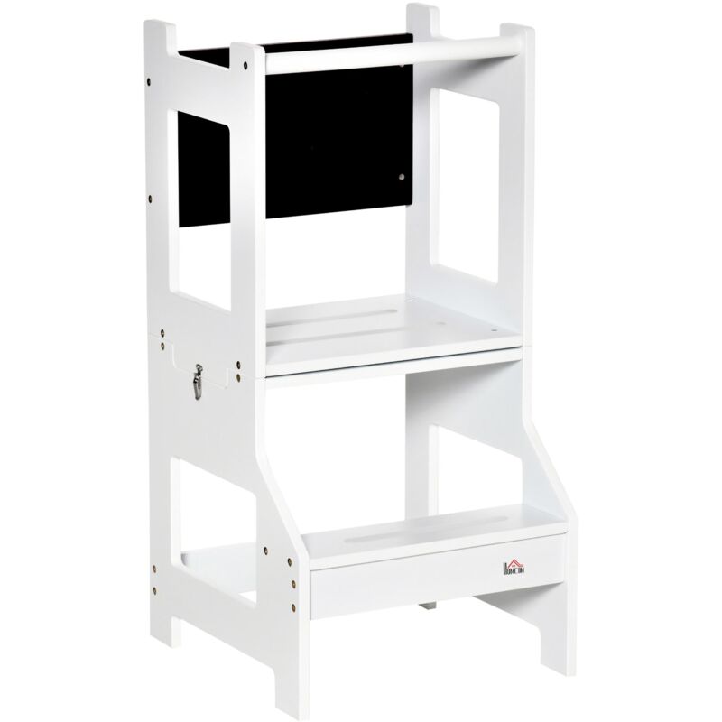 foto del prodotto giordanoshop torre scala montessoriana per bambini 42x44x86 cm con sgabello e lavagna bianca