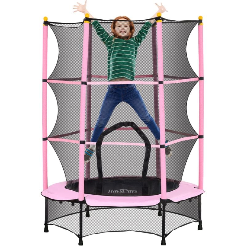 foto del prodotto giordanoshop trampolino elastico per bambini da 3 anni 140 cm con rete di protezione rosa e nero